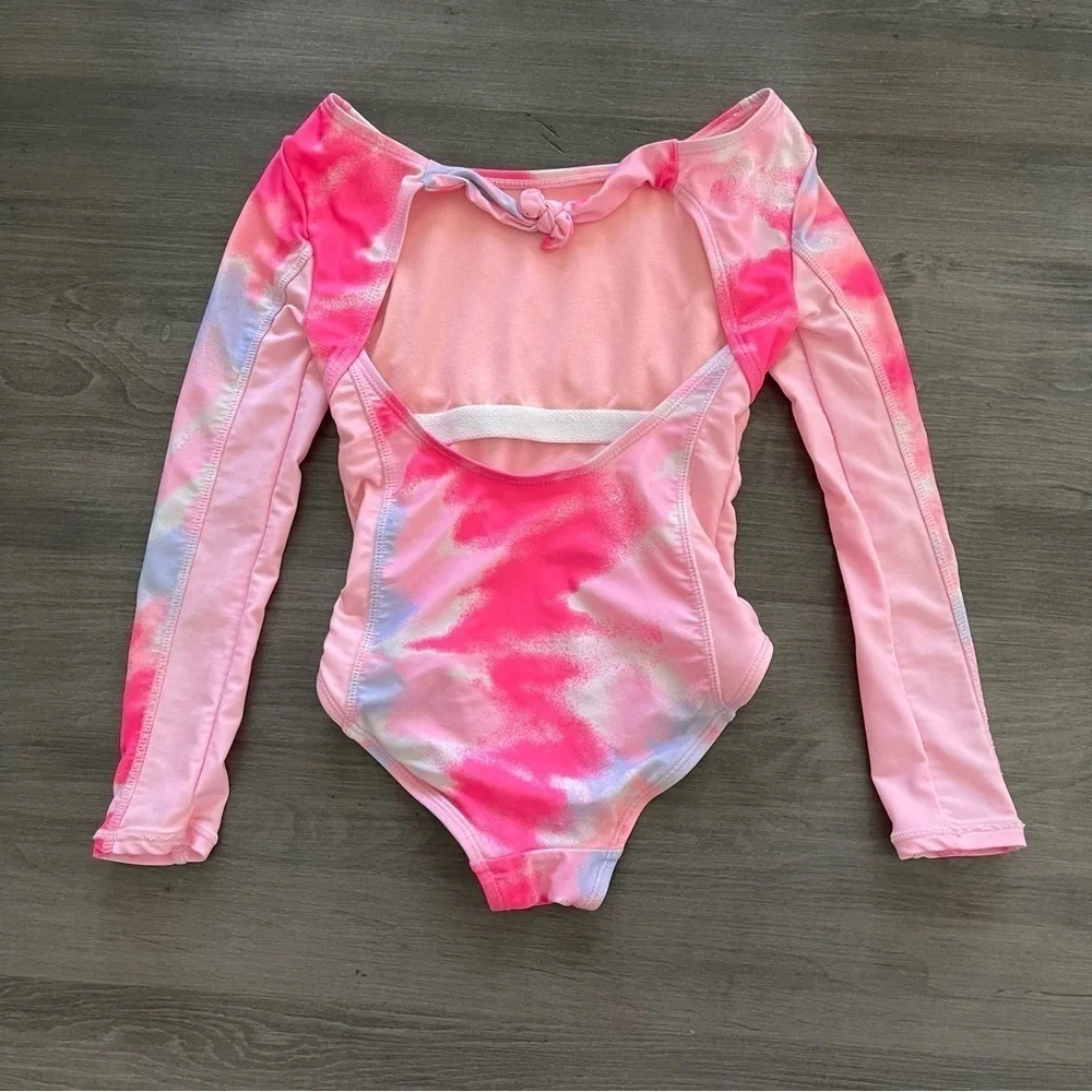 Justice girls one piece long sleeve rashguard swimsuit size XS 5/6